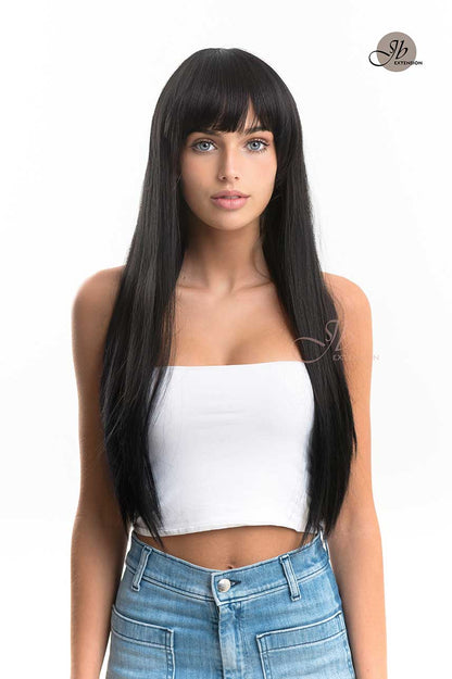 JBEXTENSION 24 Inches Long Straight Jet Black Wig With Bangs LUNA Alexwigs