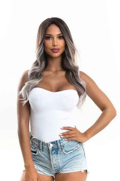 JBEXTENSION 25 Inches Long Curly Dark Brown With Grey Meches Hair Wig LOLA Alexwigs