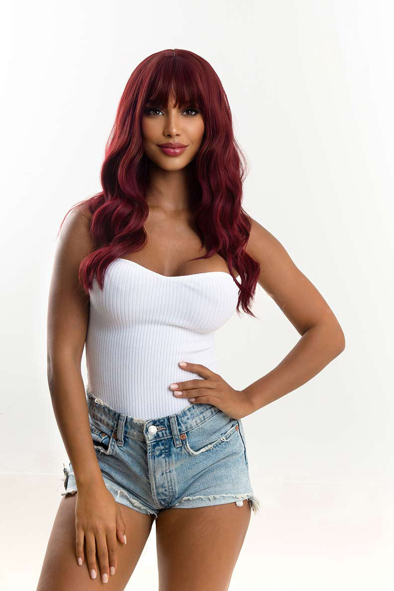 JBEXTENSION 22 Inches Red Body Wave Wig With Bangs ANITA Alexwigs