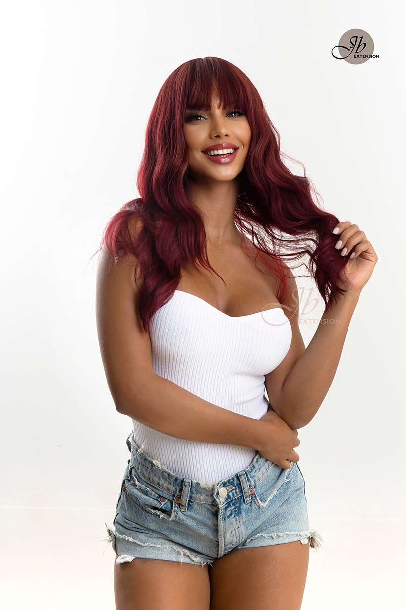 JBEXTENSION 22 Inches Red Body Wave Wig With Bangs ANITA Alexwigs