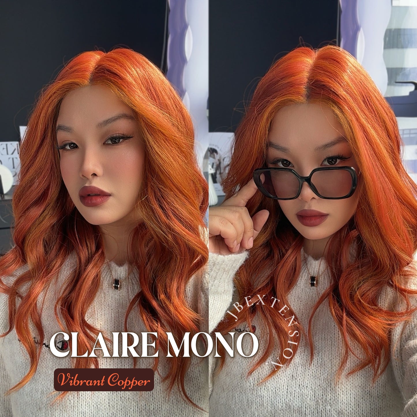 [PRE-ORDER] HOT OF SEASON -  CLAIRE MONO VIBRANT COPPER Partial Monofilament Wig 22 Inches Vibrant Copper Partial Mono Lace Glueless Wig Claire Mono Vibrant Copper【BENDY EAR TABS】 Alexwigs