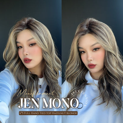 [PRE-ORDER] JBEXTENSION JEN MONO Monofilament Handmade Wig 6X5 Full Monofilament Hand Tied Top Wig 18 Inches Hazelnut Blonde Highlight Mono Lace Wig With Anti-slip Silicone Strips Glueless Wig JEN MONO【BENDY EAR TABS】 Alexwigs