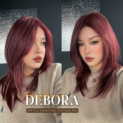 [PRE-ORDER] JBEXTENSION DEBORA MONO Monofilament Handmade Wig 6X5 Full Monofilament Hand Tied Top Wig 20 Inches Dark Red Mono Lace Wig With Anti-slip Silicone Strips Glueless Wig DEBORA MONO【BENDY EAR TABS】 Alexwigs