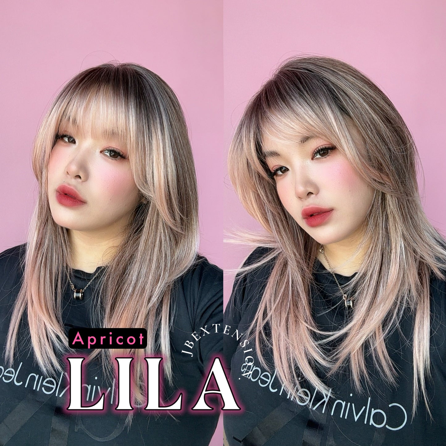 JBEXTENSION 20 Inches Scalpiana Apricot Wolf Cut 3.5X4 Hard Silky Top Natural Scalp Effect Wig With Bangs LILA APRICOT Alexwigs