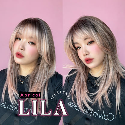 JBEXTENSION 20 Inches Scalpiana Apricot Wolf Cut 3.5X4 Hard Silky Top Natural Scalp Effect Wig With Bangs LILA APRICOT Alexwigs