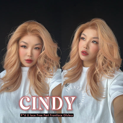 JBEXTENSION 20 Inches Strawberry Blonde Curly Pre-Cut 9X6 U Lace Free Part Frontlace Glueless Wig CINDY Alexwigs