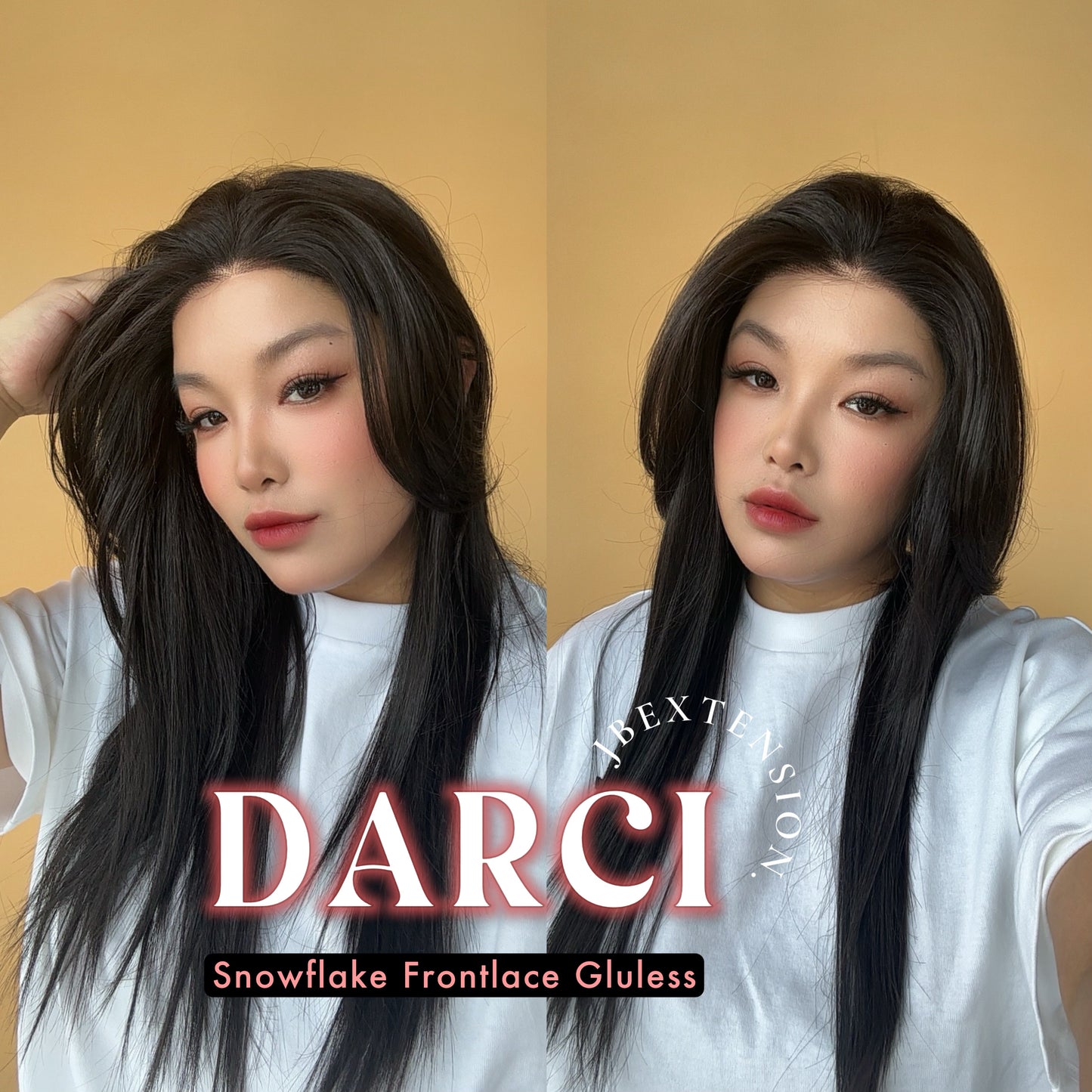 JBEXTENSION 25 Inches Natural Black Pre-Cut Snowflake Lace Frontlace Glueless Wig DARCI NATURAL BLACK【PERMATEASE】【BENDY EAR TABS】 Alexwigs