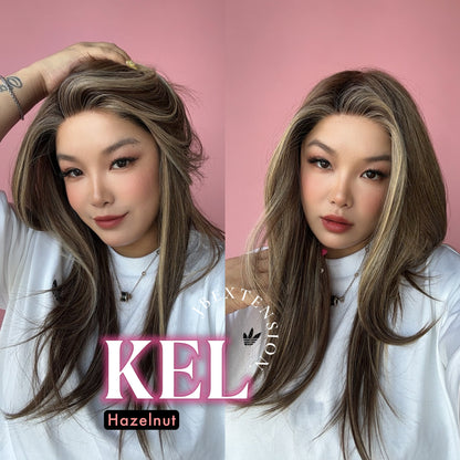 [PRE-ORDER] JBEXTENSION 22 Inches Hazelnut Blonde Highlight Pre-Cut Snowflake Lace Frontlace Glueless Wig KEL HAZELNUT【PERMATEASE】【BENDY EAR TABS】 Alexwigs
