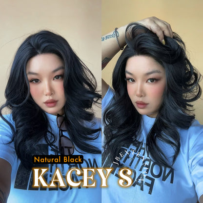 JBEXTENSION 20 Inches Natural Black Pre-Cut Snowflake Lace Frontlace Glueless Wig KACEY S NATURAL BLACK【PERMATEASE】【BENDY EAR TABS】- S/M Alexwigs