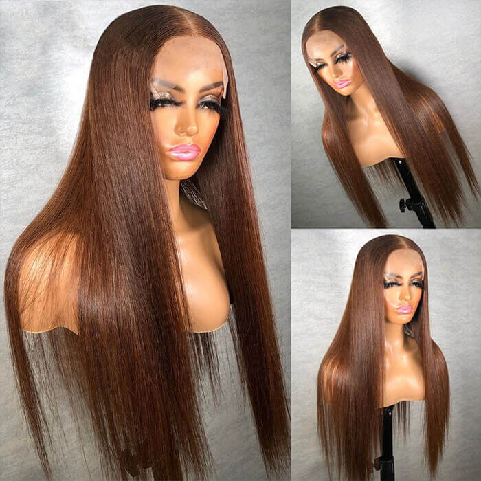 #4 Brown Wig Straight & Body Wave Natural Human Hair Wig Colored Lace Front Wigs Alexwigs