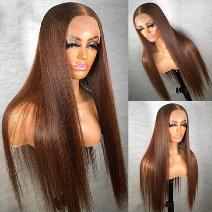 #4 Brown Wig Straight & Body Wave Natural Human Hair Wig Colored Lace Front Wigs Alexwigs