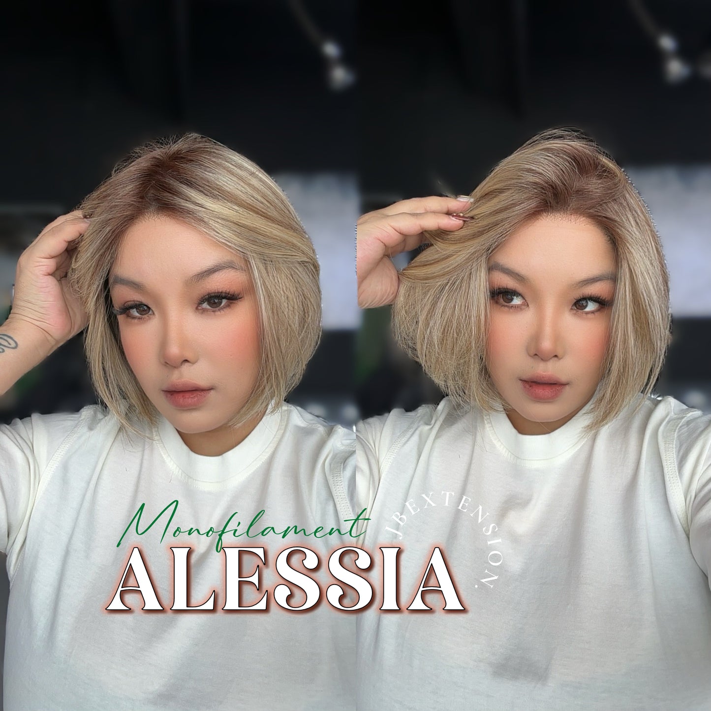 [PRE-ORDER] JBEXTENSION ALESSIA MONO Monofilament Handmade Wig 6X5 Full Monofilament Hand Tied Top Wig 10 Inches Bob Cut Mix Blonde Mono Lace Wig Glueless Wig ALESSIA MONO【BENDY EAR TABS】 Alexwigs