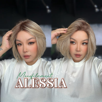 [PRE-ORDER] JBEXTENSION ALESSIA MONO Monofilament Handmade Wig 6X5 Full Monofilament Hand Tied Top Wig 10 Inches Bob Cut Mix Blonde Mono Lace Wig Glueless Wig ALESSIA MONO【BENDY EAR TABS】 Alexwigs