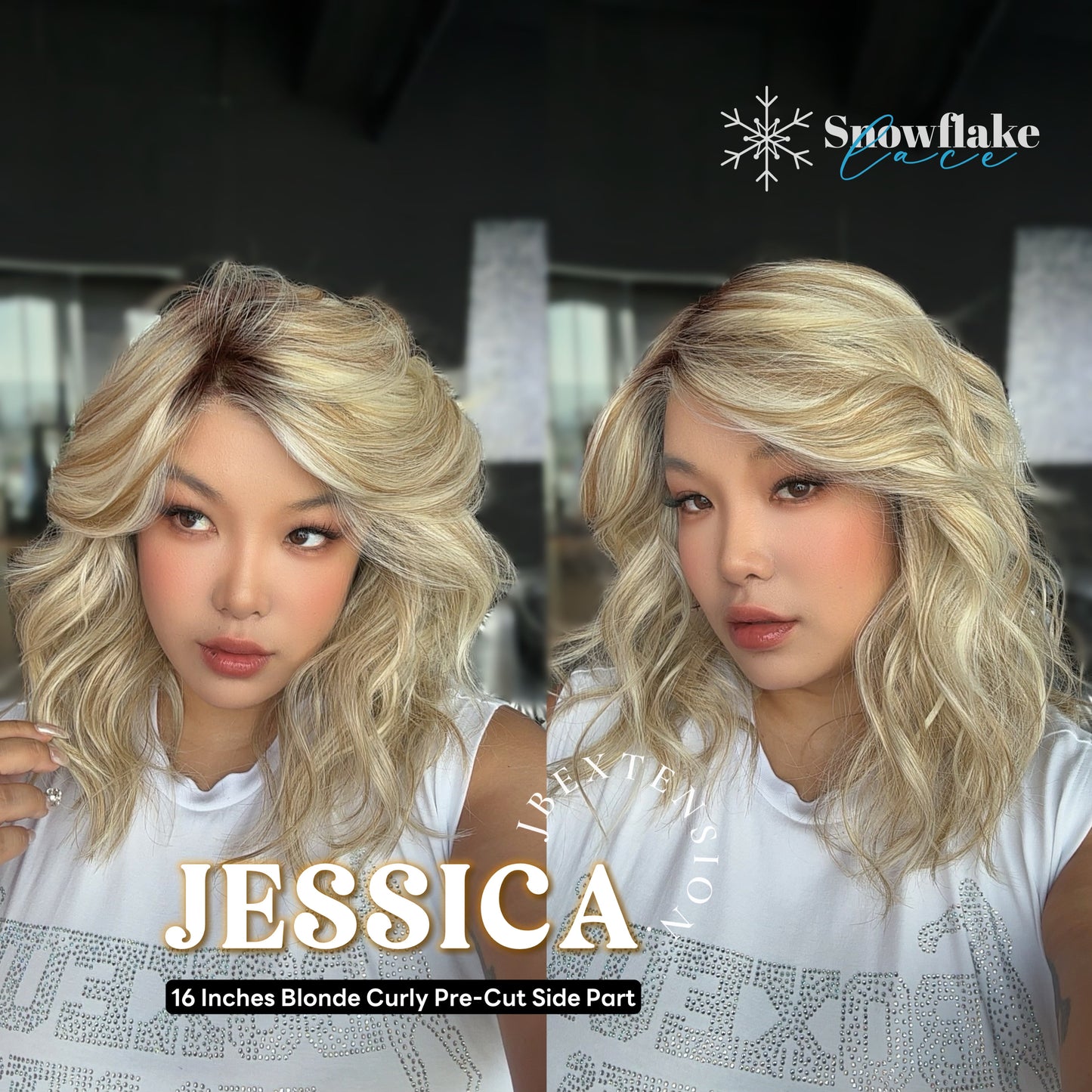 [PRE-ORDER] JBEXTENSION 16 Inches Mix Blonde Curly Pre-Cut Side Part Snowflake Lace Frontlace Glueless Wig JESSICA【BENDY EAR TABS】 Alexwigs