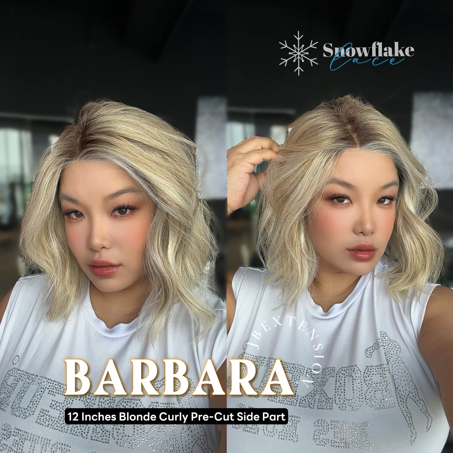 [PRE-ORDER] JBEXTENSION 12 Inches Blonde Curly Pre-Cut Side Part Snowflake Lace Frontlace Glueless Wig BARBARA【BENDY EAR TABS】 Alexwigs