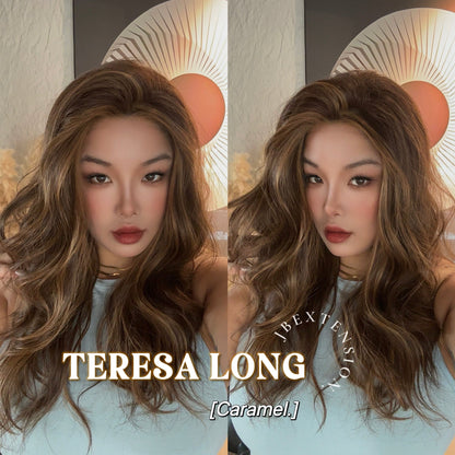 JBEXTENSION 22 Inches Long Caramel Pre-Cut Snowflake Lace Frontlace Glueless Wig TERESA LONG CARAMEL【PERMATEASE】【BENDY EAR TABS】 Alexwigs