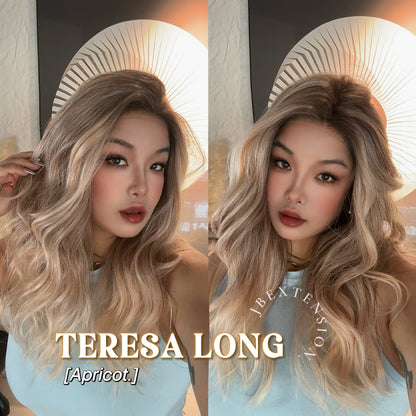 JBEXTENSION 22 Inches Long Apricot Pre-Cut Snowflake Lace Frontlace Glueless Wig TERESA LONG APRICOT【PERMATEASE】【BENDY EAR TABS】 Alexwigs