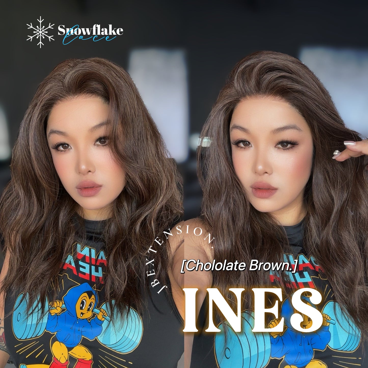 JBEXTENSION 22 Inches Chocolate Brown Pre-Cut Snowflake Lace Frontlace Glueless Wig INéS CHOCOLATE BROWN【PERMATEASE】【BENDY EAR TABS】- M/L Alexwigs