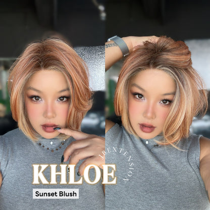 [PRE-ORDER] JBEXTENSION 12 Inches Bob Cut Sunset Blush Pre-Cut Snowflake Lace Frontlace Glueless Wig KHLOE SUNSET BLUSH【PERMATEASE】【BENDY EAR TABS】 Alexwigs