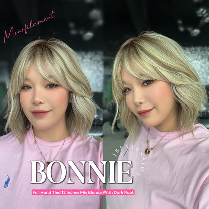 [PRE-ORDER] HOT OF SEASON - BONNIE MONO MIX BLONDE Full Monofilament Handmade Full Lace Full Hand Tied Wig 12 Inches Mix Blonde With Dark Root Mono Lace Handmade Futura Fiber Glueless Wig BONNIE MONO MIX BLONDE【BENDY EAR TABS】 Alexwigs