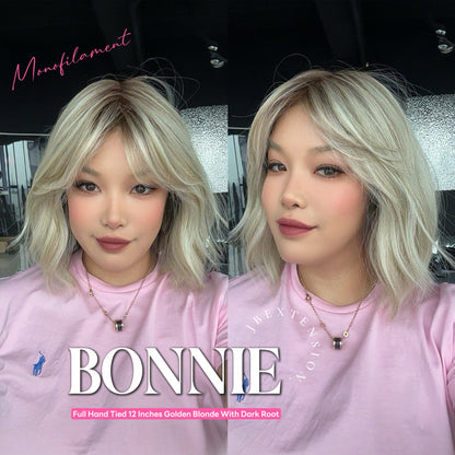 [PRE-ORDER] HOT OF SEASON - BONNIE MONO GOLDEN BLONDE Full Monofilament Handmade Full Lace Full Hand Tied Wig 12 Inches Golden Blonde With Dark Root Mono Lace Handmade Futura Fiber Glueless Wig BONNIE MONO GOLDEN BLONDE【BENDY EAR TABS】 Alexwigs