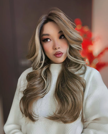 JBEXTENSION 24 Inches Blonde Highlight Curly Lace Front Wig.Pre Plucked 13*4 HD Transparent Lace Frontal Handmade Futura Fiber Swiss Lace Synthetic Fiber Pre-Cut Lace Glueless Wig JADOR L Alexwigs