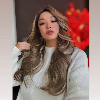 JBEXTENSION 24 Inches Blonde Highlight Curly Lace Front Wig.Pre Plucked 13*4 HD Transparent Lace Frontal Handmade Futura Fiber Swiss Lace Synthetic Fiber Pre-Cut Lace Glueless Wig JADOR L Alexwigs