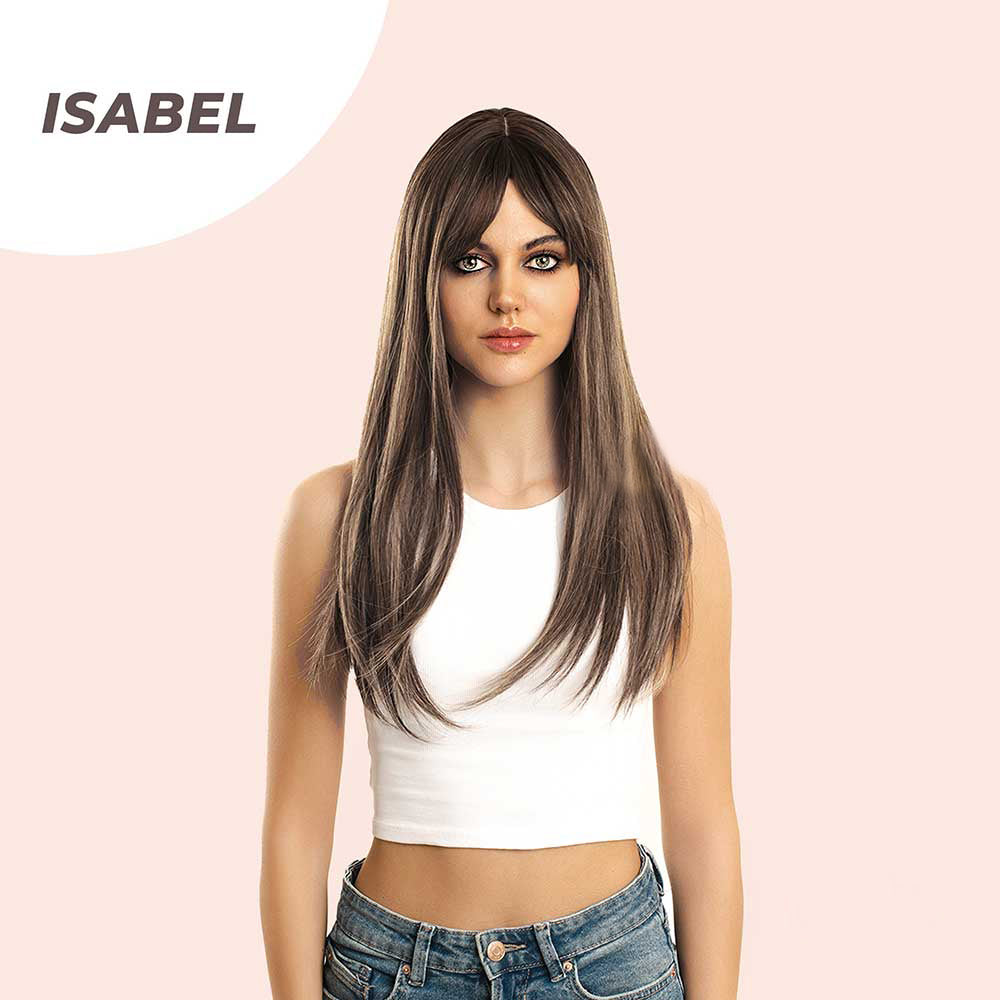 JBEXTENSION 22 Inches Dark Brown With Blonde Highlight Straight Wig ISABEL Alexwigs