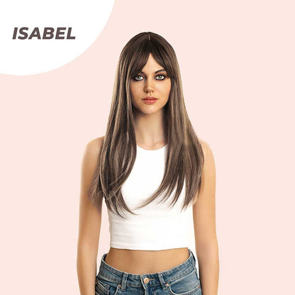 JBEXTENSION 22 Inches Dark Brown With Blonde Highlight Straight Wig ISABEL Alexwigs