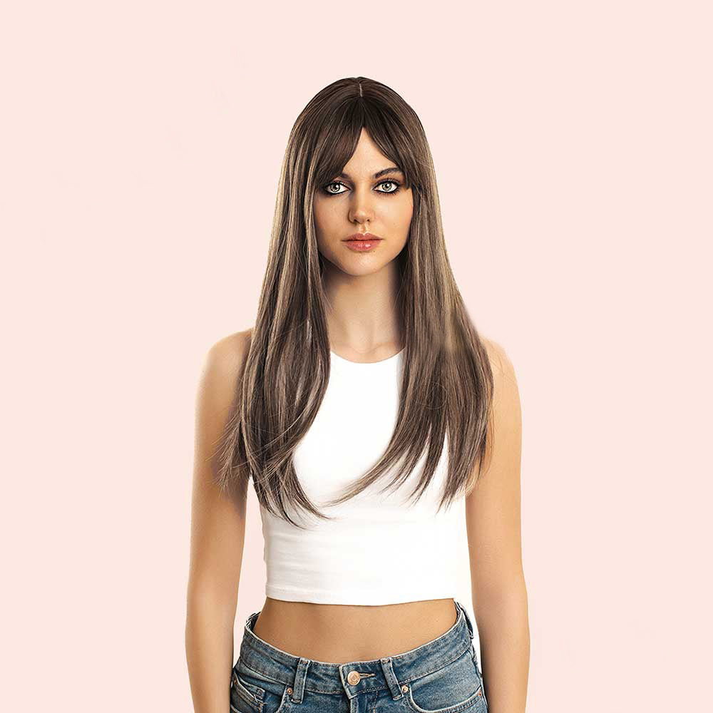 JBEXTENSION 22 Inches Dark Brown With Blonde Highlight Straight Wig ISABEL Alexwigs