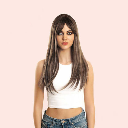 JBEXTENSION 22 Inches Dark Brown With Blonde Highlight Straight Wig ISABEL Alexwigs