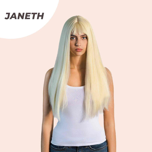 JBEXTENSION 22 Inches Light Blonde Straight Wig With Full Bangs JANETH Alexwigs