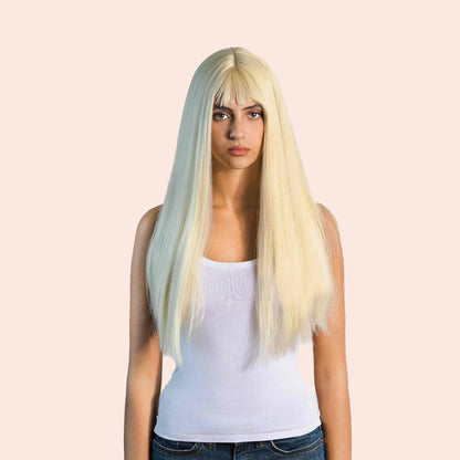 JBEXTENSION 22 Inches Light Blonde Straight Wig With Full Bangs JANETH Alexwigs