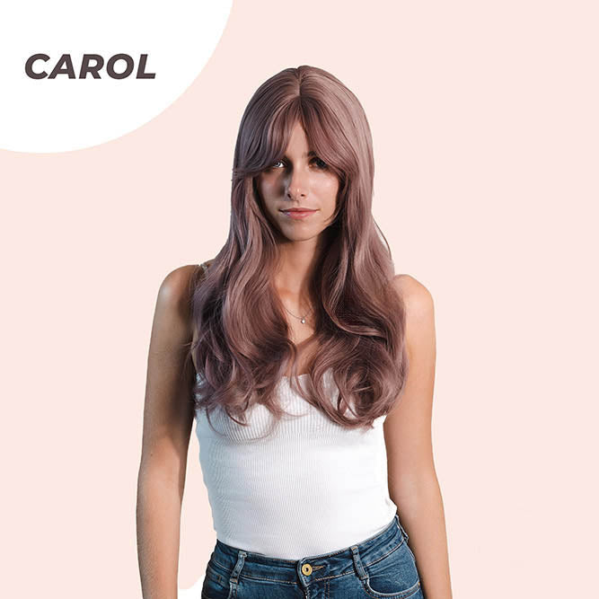 JBEXTENSION 22 Inches Smoke Pink Curly Wig With Bangs CAROL Alexwigs
