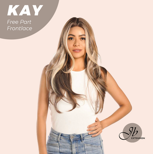 JBEXTENSION 24 Inches Brown With Highlight Curly Pre-Cut Free Part Frontlace Glueless Wig KAY FREE PART Alexwigs