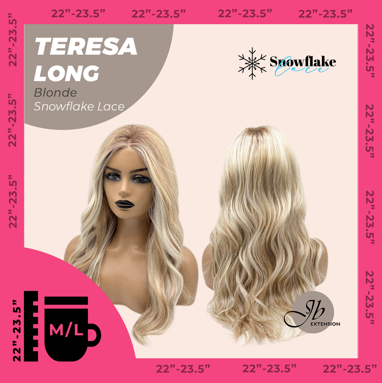 JBEXTENSION 22 Inches Long Blonde Pre-Cut Snowflake Lace Frontlace Glueless Wig TERESA LONG BLONDE【PERMATEASE】【BENDY EAR TABS】- M/L Alexwigs