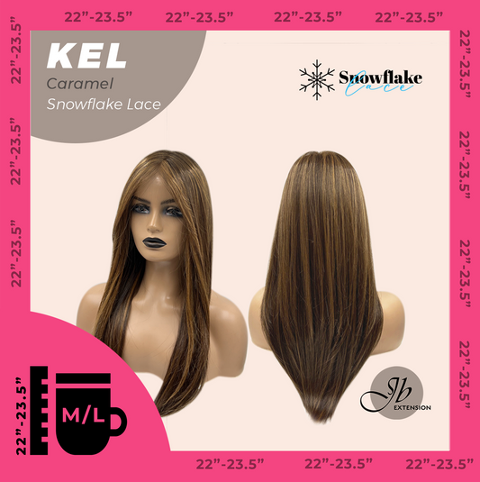 JBEXTENSION 22 Inches Caramel Pre-Cut Snowflake Lace Frontlace Glueless Wig KEL CARAMEL【PERMATEASE】【BENDY EAR TABS】- M/L Alexwigs