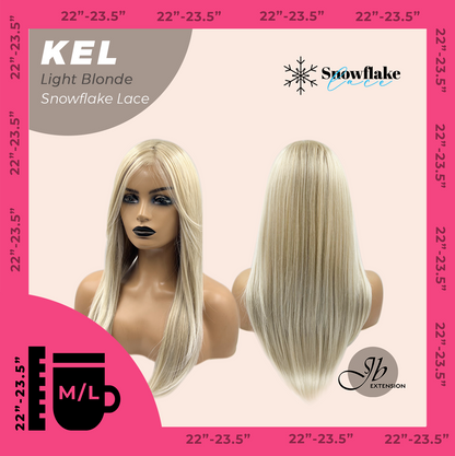 JBEXTENSION 22 Inches Light Blonde Pre-Cut Snowflake Lace Frontlace Glueless Wig KEL LIGHT BLONDE【PERMATEASE】【BENDY EAR TABS】- M/L Alexwigs