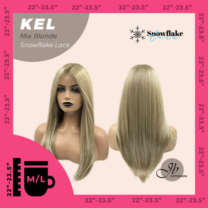JBEXTENSION 22 Inches Mix Blonde Pre-Cut Snowflake Lace Frontlace Glueless Wig KEL MIX BLONDE【PERMATEASE】【BENDY EAR TABS】- M/L Alexwigs