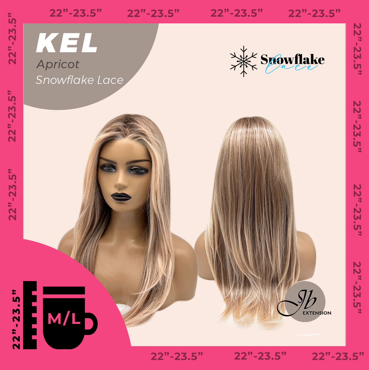 JBEXTENSION 22 Inches Apricot Pre-Cut Snowflake Lace Frontlace Glueless Wig KEL APRICOT【PERMATEASE】【BENDY EAR TABS】- M/L Alexwigs