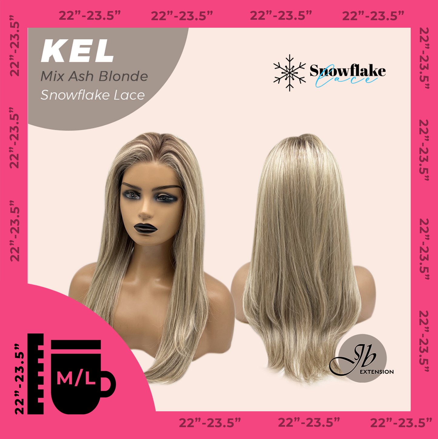 JBEXTENSION 22 Inches Mix Ash Blonde Pre-Cut Snowflake Lace Frontlace Glueless Wig KEL MIX ASH BLONDE【PERMATEASE】【BENDY EAR TABS】- M/L Alexwigs