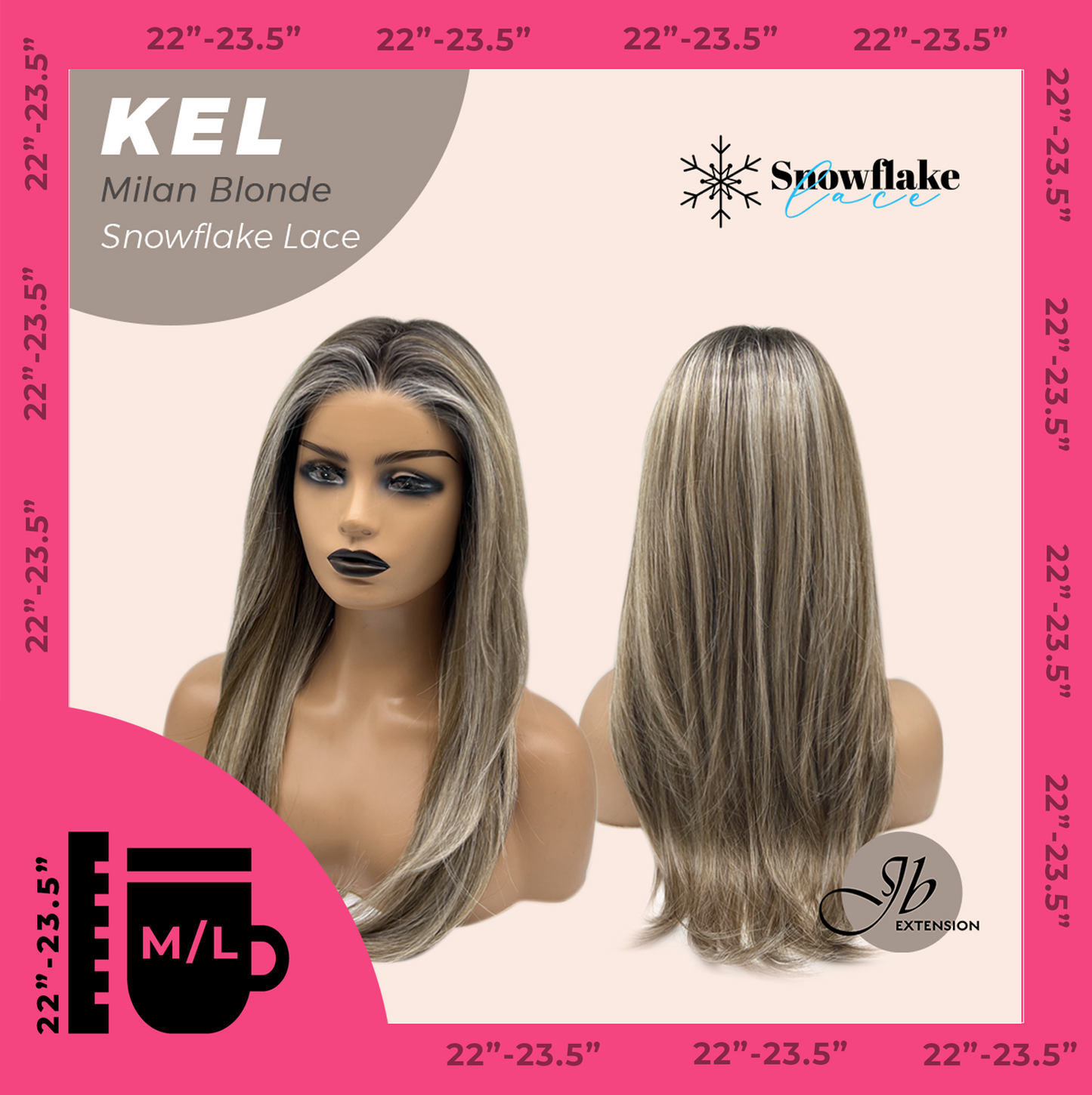 JBEXTENSION 22 Inches Milan Blonde Pre-Cut Snowflake Lace Frontlace Glueless Wig KEL MILAN BLONDE【PERMATEASE】【BENDY EAR TABS】- M/L Alexwigs