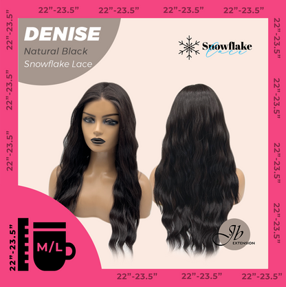 JBEXTENSION 24 Inches Natural Black Wave Pre-Cut Snowflake Lace Frontlace Glueless Wig DENISE NATURAL BLACK【PERMATEASE】【BENDY EAR TABS】- M/L Alexwigs