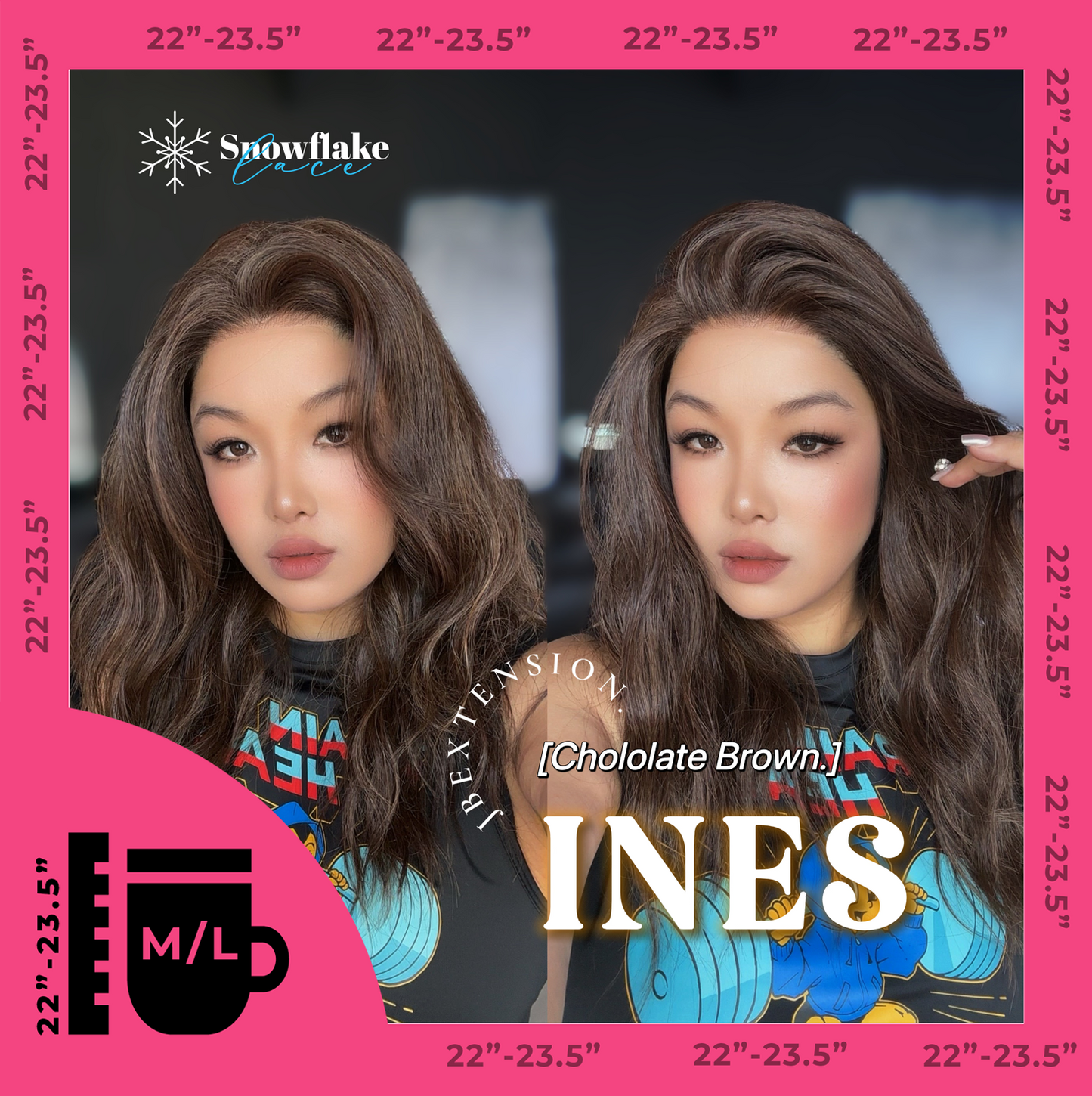 JBEXTENSION 22 Inches Chocolate Brown Pre-Cut Snowflake Lace Frontlace Glueless Wig INéS CHOCOLATE BROWN【PERMATEASE】【BENDY EAR TABS】- M/L Alexwigs