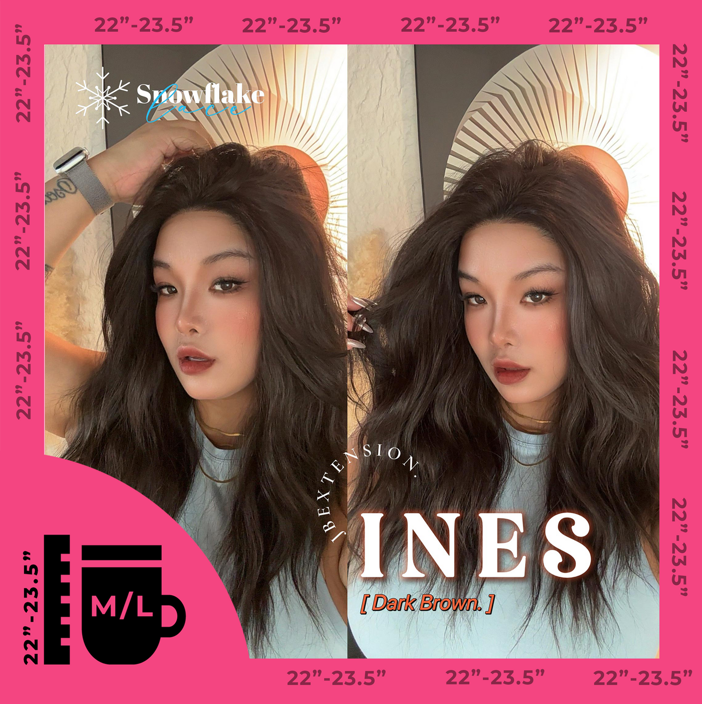 JBEXTENSION 22 Inches Dark Brown Pre-Cut Snowflake Lace Frontlace Glueless Wig INéS DARK BROWN【PERMATEASE】【BENDY EAR TABS】- M/L Alexwigs