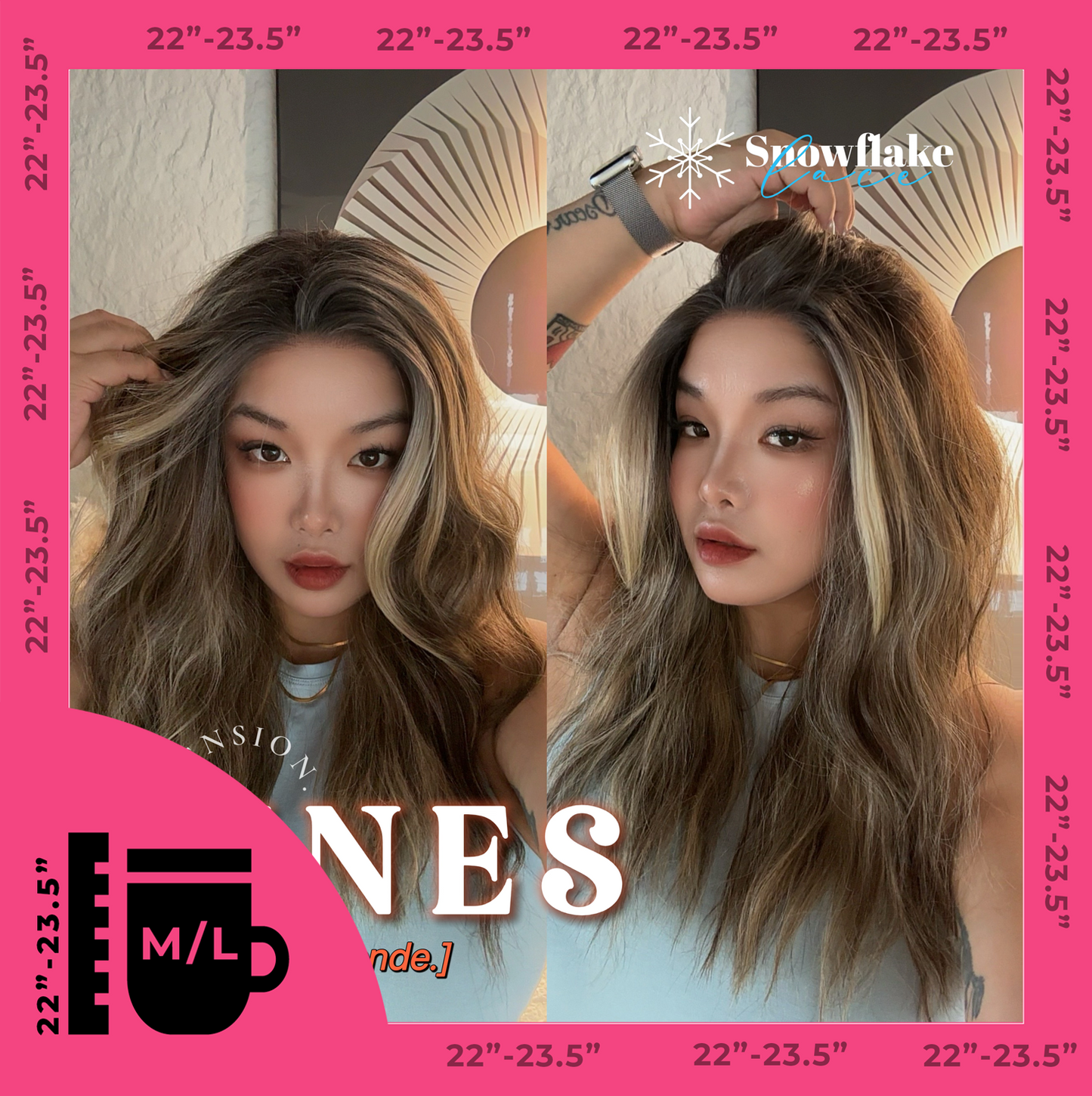 JBEXTENSION 22 Inches Mix Blonde Pre-Cut Snowflake Lace Frontlace Glueless Wig INéS SNOWFLAKE【PERMATEASE】【BENDY EAR TABS】- M/L Alexwigs
