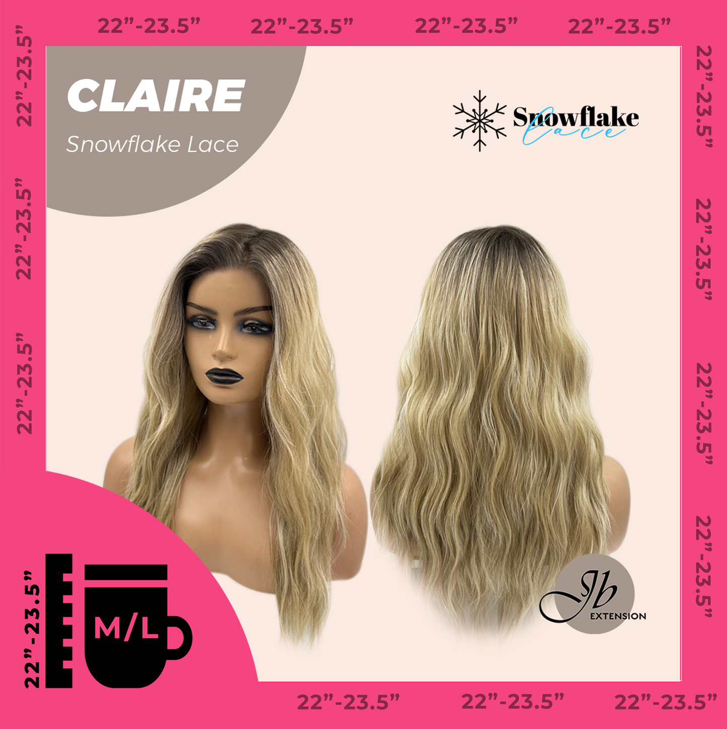 JBEXTENSION 22 Inches Mix Blonde Pre-Cut Snowflake Lace Frontlace Glueless Wig CLAIRE SNOWFLAKE【PERMATEASE】【BENDY EAR TABS】- M/L Alexwigs