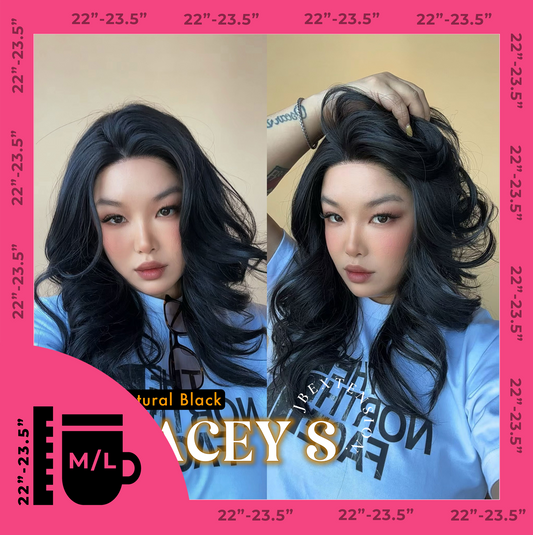 JBEXTENSION 20 Inches Natural Black Pre-Cut Snowflake Lace Frontlace Glueless Wig KACEY S NATURAL BLACK【PERMATEASE】【BENDY EAR TABS】- M/L Alexwigs