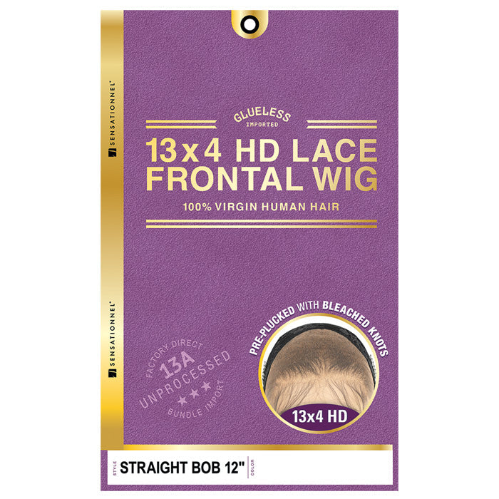 Sensationnel 13A 100% Virgin Human Hair Glueless 13x4 HD Lace Frontal Wig - STRAIGHT BOB 12" - Pre-Plucked Alexwigs