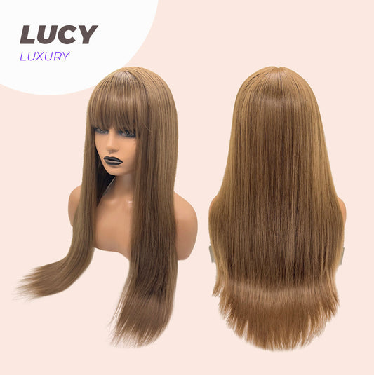 JBEXTENSION 26 Inches Light Brown Straight Wig With Bangs LUCY LUXURY Alexwigs